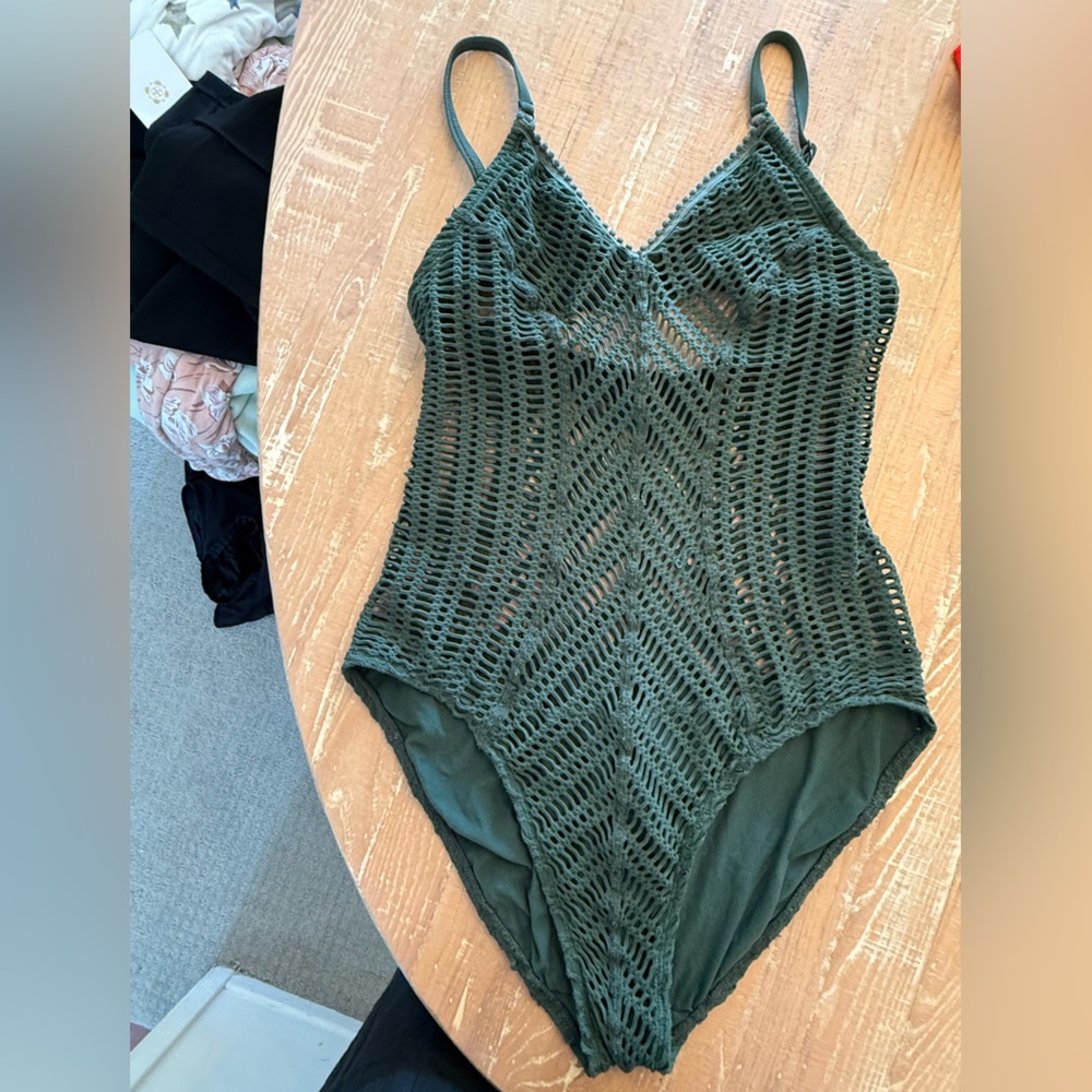 Robin Piccone Olive Crochet One-Piece - Picture 2 of 11